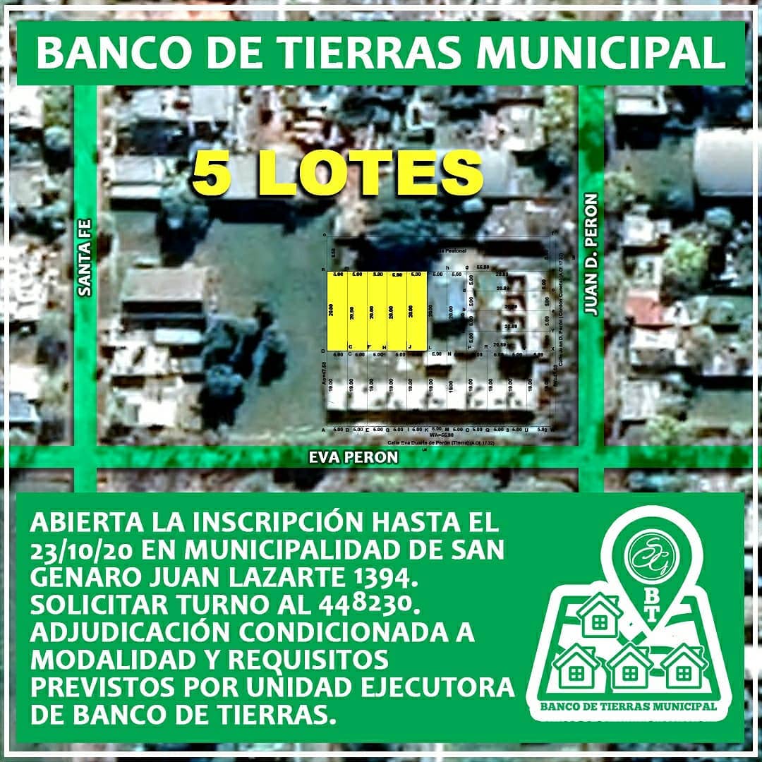 Abrieron la inscripción para el sorteo de 77 lotes en San Genaro