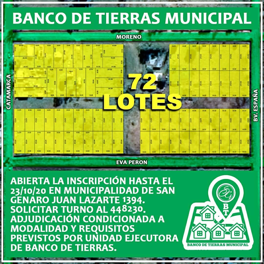 Abrieron la inscripción para el sorteo de 77 lotes en San Genaro