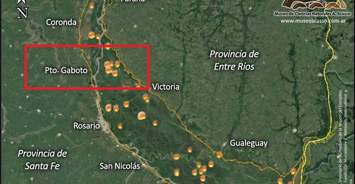 Se incrementaron los incendios en islas frente a Gaboto en la última semana