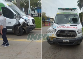 La ambulancia de Serodino y un camión chocaron frente a la Comuna