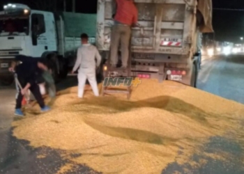 Un camión perdió su carga en La Ribera y vecinos ayudaron a recuperarla