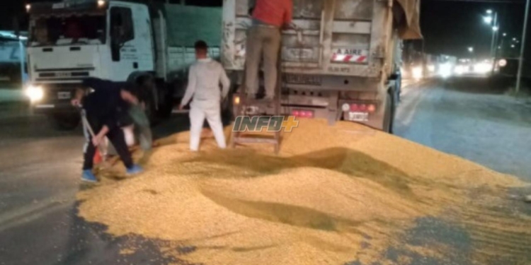 Un camión perdió su carga en La Ribera y vecinos ayudaron a recuperarla