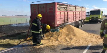 Incendio de camión y banquina entre Díaz y San Genaro