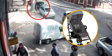 Insólito: una pareja de Oliveros compraba en Rosario y le robaron el cochecito de su bebé