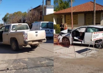 Fuerte choque en una esquina de Totoras con dos vehículos dañados