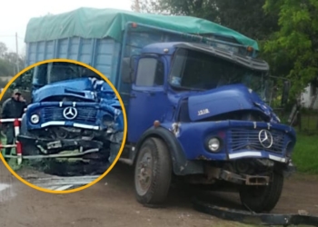 Fuerte choque entre camiones en la Ribera: uno sufrió serios daños y quedó sobre las vías