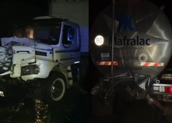 Fuerte choque entre camiones en la autopista con graves daños materiales