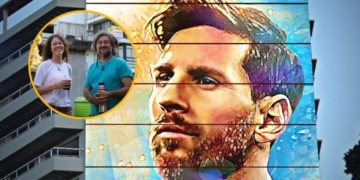 Lichi Urteaga y Marlene ya pintan un nuevo mural de Messi en Rosario
