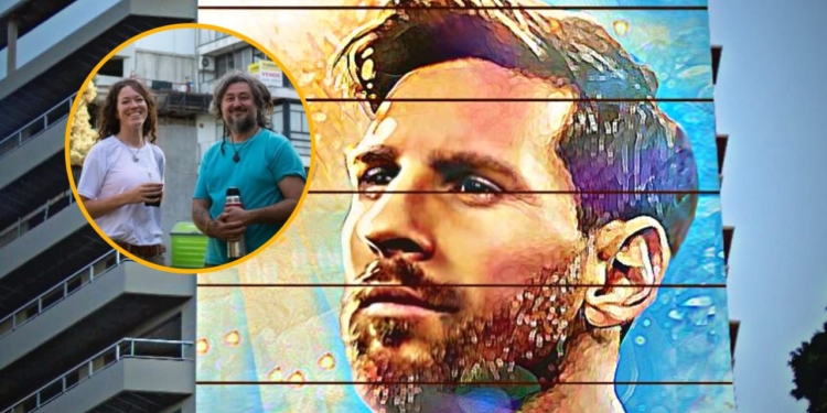 Lichi Urteaga y Marlene ya pintan un nuevo mural de Messi en Rosario