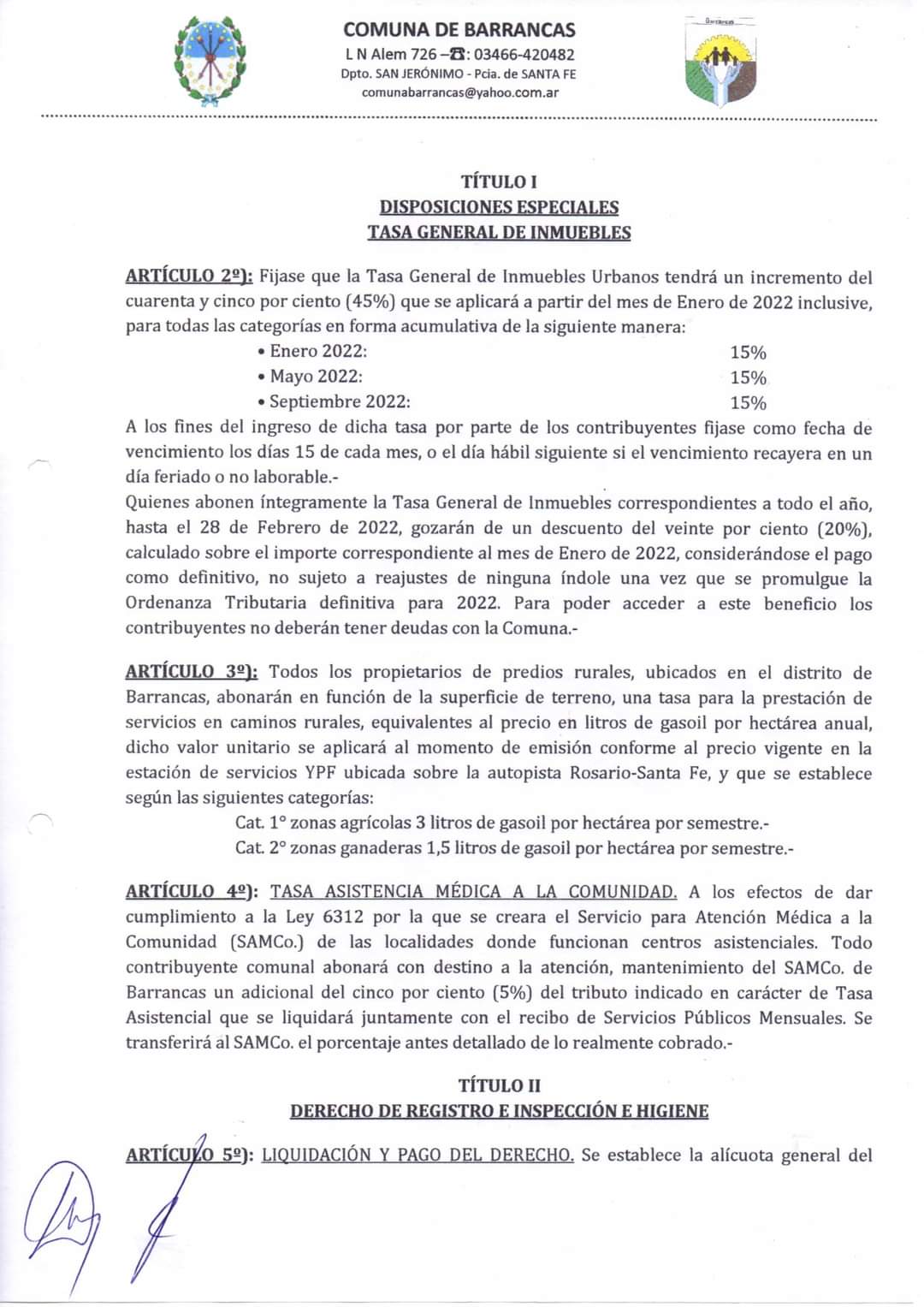 Barrancas aumentó su TGI en un 45% en tres tramos