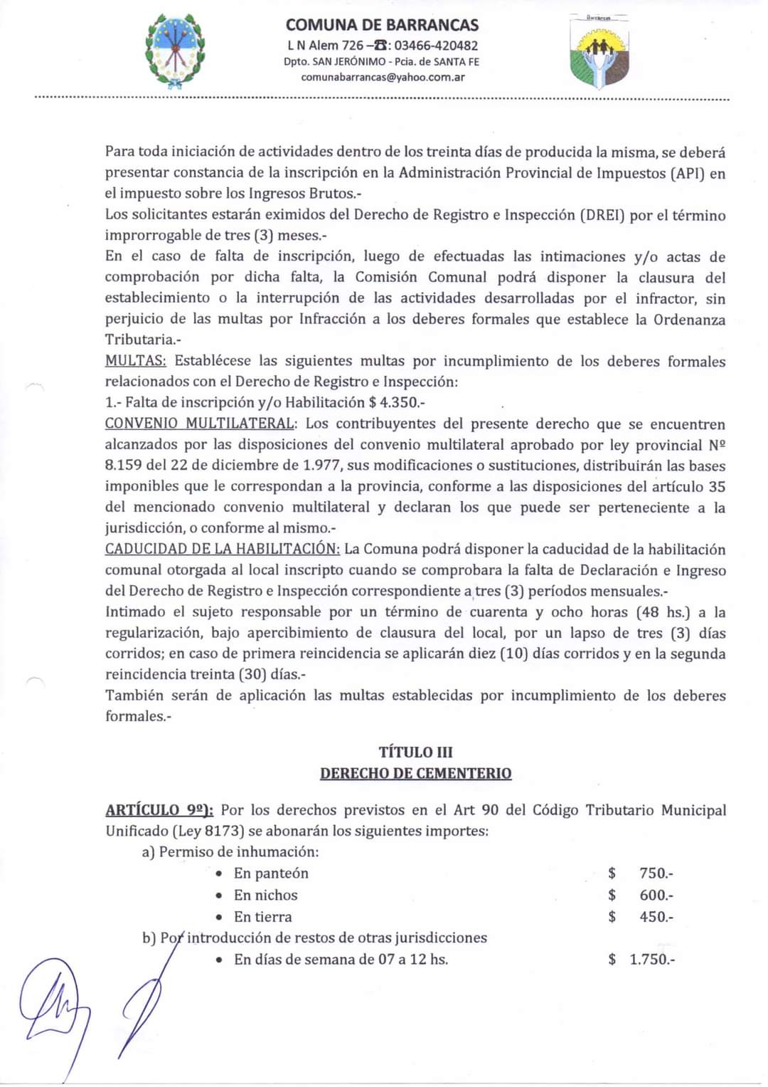 Barrancas aumentó su TGI en un 45% en tres tramos