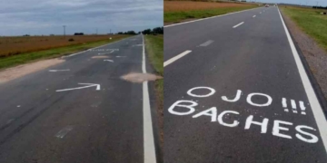 Vecinos taparon los pozos de una ruta y pintaron sobre ella: «ojo, baches»
