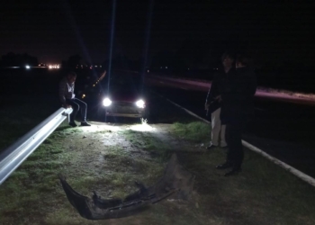 Un auto dio un giro en autopista e impactó contra el cantero central 