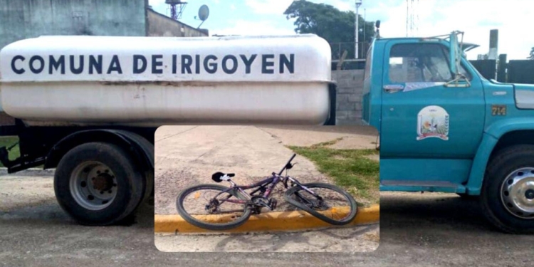 Irigoyen: el regador comunal impactó contra una nena que iba en bicicleta