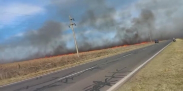 Impresionante incendio en campos entre Serodino y Andino