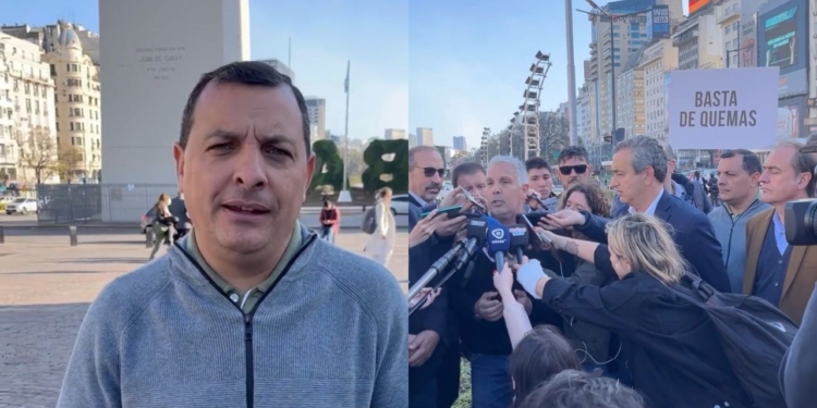 Juan Pío Drovetta acompañó a Javkin al obelisco y reclamaron por la quema en las islas