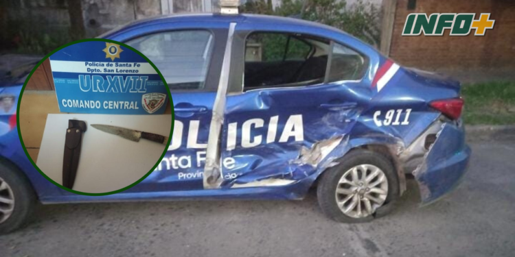 Un policía herido de arma blanca y un móvil destruido tras un choque 