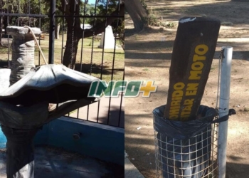 Gaboto: destrozaron la fuente de la plaza y cartelería del Paseo Ribereño