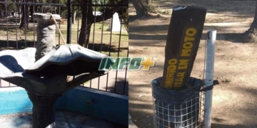 Gaboto: destrozaron la fuente de la plaza y cartelería del Paseo Ribereño