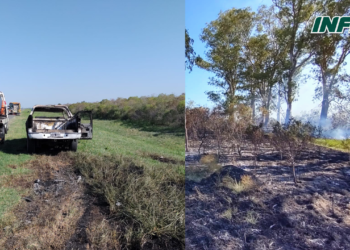 Una camioneta se incendió en Monje sobre autopista y el fuego afectó a la vegetación