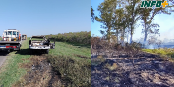 Una camioneta se incendió en Monje sobre autopista y el fuego afectó a la vegetación