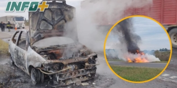 Susto en autopista: iban a Gaboto y su auto fue consumido por el fuego
