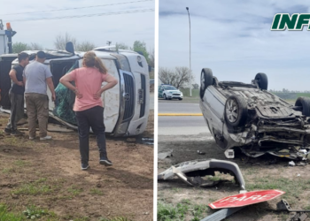 Totoras: cuatro heridos tras choque y vuelco en el cruce de rutas 34 y 91