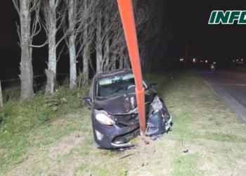 Un auto impactó contra dos postes de alumbrado público en Timbúes