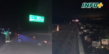Dos accidentes en autopista en Maciel y Monje: un auto despistó y un camión perdió su carga