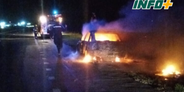 Un auto se incendió sobre autopista en Arocena con pérdidas totales