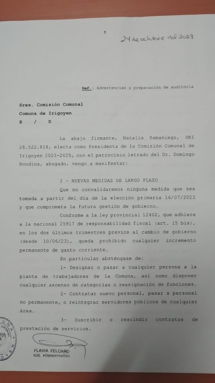 Irigoyen: la presidenta electa reclamó por una «transición ordenada» a un mes de asumir