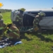 Un auto despistó y volcó en autopista entre Maciel y Monje: conductor atrapado