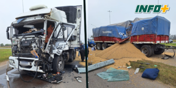 Fuerte choque entre dos camiones en Rutas 34 y 65: un herido