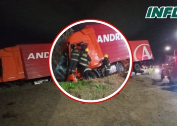 Choque entre camiones y rescate de un chofer atrapado en autopista