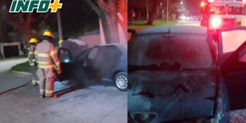 Ardió un auto en Barrancas y los Bomberos Voluntarios sofocaron las llamas
