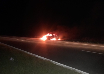 Autopista: se incendió un remisse de Gaboto a la altura de Maciel