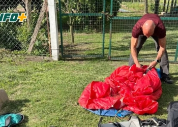 Un paracaidista alemán saltó en Rosario y el viento lo arrastró hasta Coronda