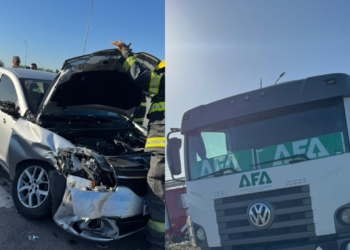 Totoras: un auto y un camión impactaron en el cruce de la Ruta 34 y 91