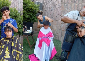 Nico, José y Maxi regalaron cortes de pelos para los niños de Barrancas