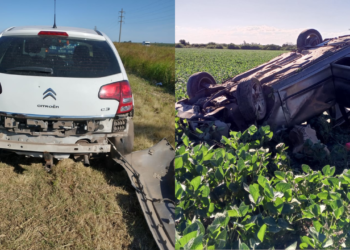 Fuerte impacto entre Andino y Aldao: un auto terminó volcado