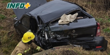 San Genaro: un auto despistó en Ruta 34 y terminó contra una alcantarilla