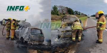 Un auto ardió en llamas sobre autopista en Monje: trabajaron bomberos de Barrancas