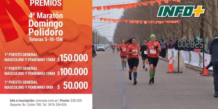 La Maratón Domingo Polidoro de Totoras entregará $600.000 en premios en efectivo
