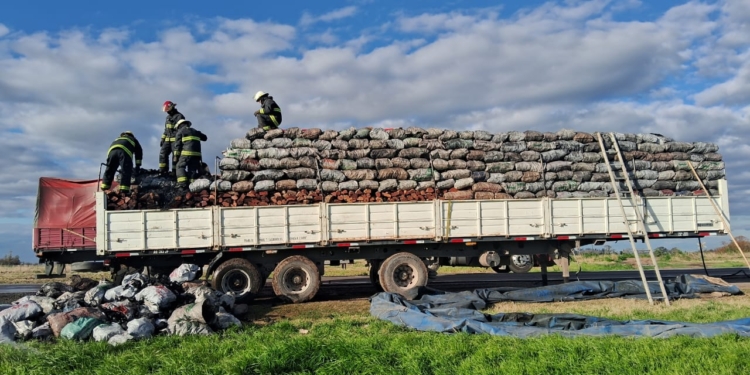 Centeno: principio de incendio en un camión con carbón y leña sobre Ruta 34