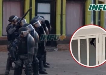 Tras el clásico, batalla campal en el centro de Maciel: daños en comercios y un policía lesionado