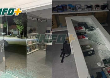 Destrozos y robo en un local de celulares en pleno centro de Maciel