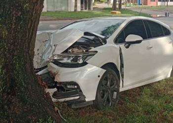 Fuerte choque en Ruta 11: un auto despistó e impactó contra un árbol