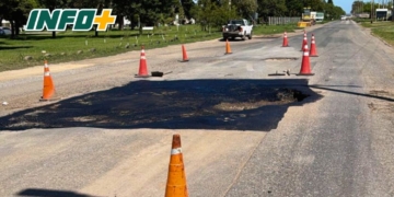 Totoras: iniciaron las obras de bacheo preventivo entre las rotondas de Ruta 91