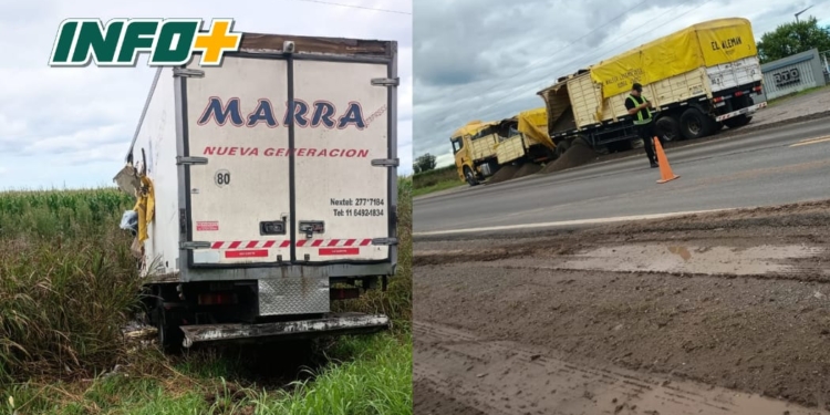 Gálvez: fuerte choque entre dos camiones en Ruta 80 dejó un herido
