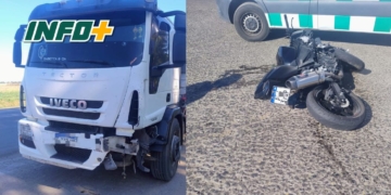 Timbúes: colisión entre un camión y una moto en Ruta Nacional 11 dejó a un joven herido